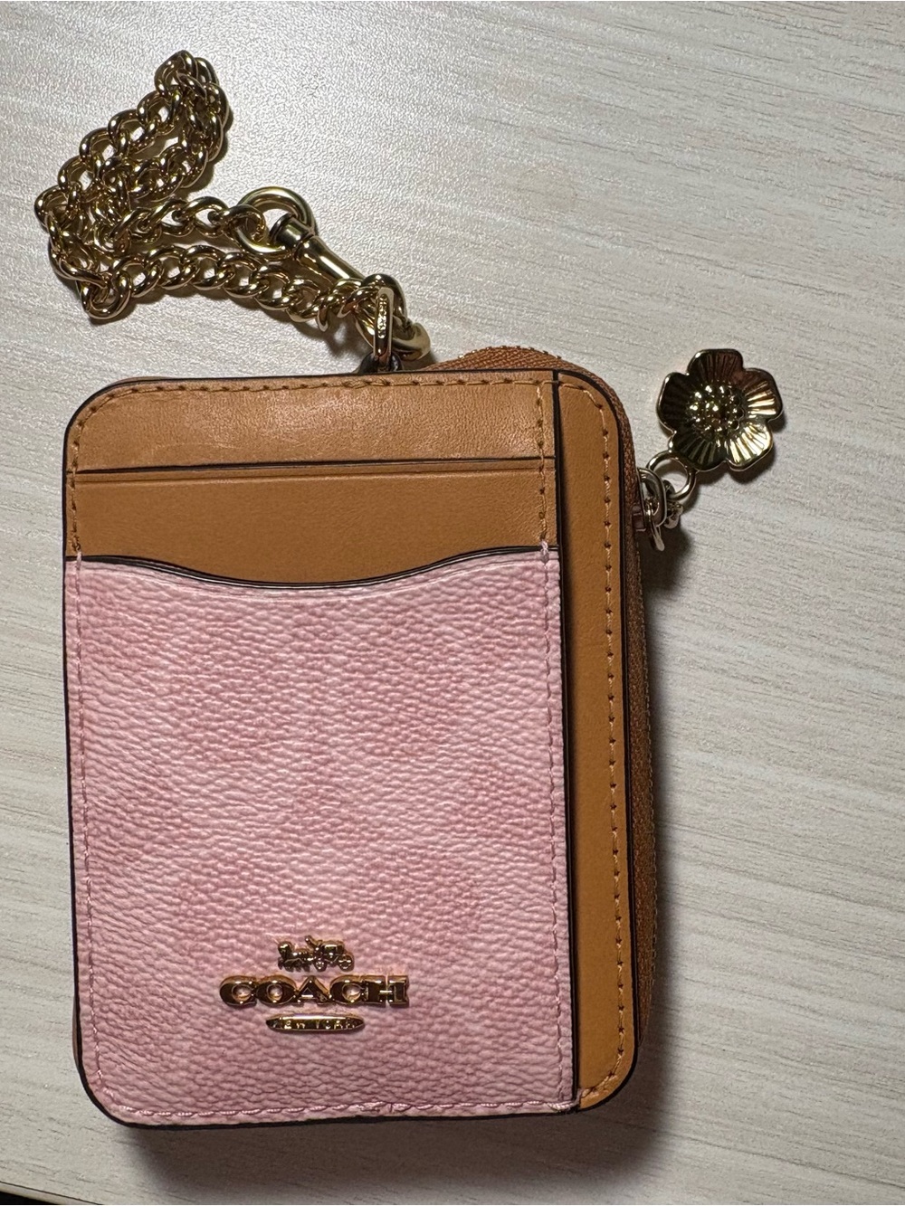 Coach Powder Pink and brown card case